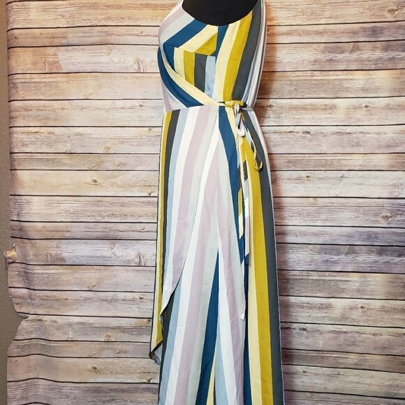 Leith Striped Wrap Dress Medium Sleeveless midi - Picture 4 of 8